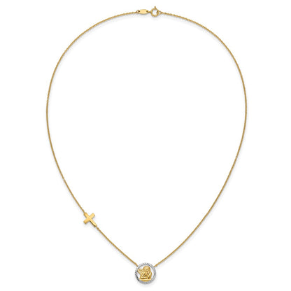 14k Yellow Gold and White Rhodium Diamond-cut Angel Cross Necklace 17"