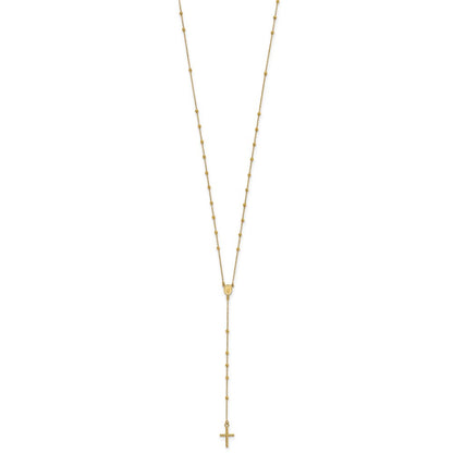 14k Polished Cross and Miraculous Medal Beaded Rosary Necklace 24"