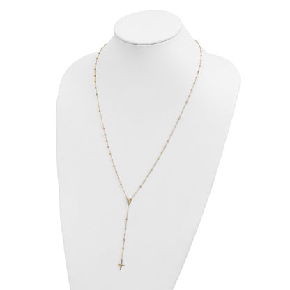 14k Yellow Gold Polished Cross and Miraculous Medal Beaded Rosary Necklace 24"