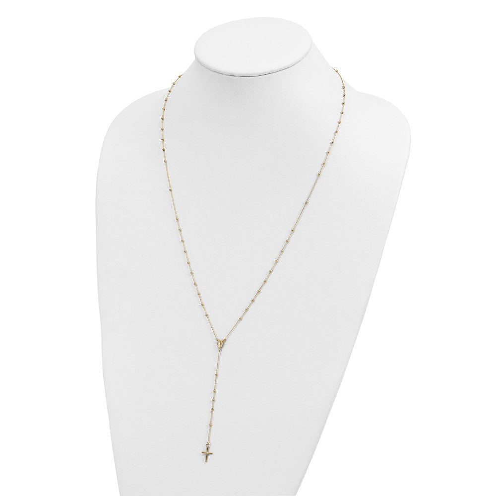 14k Polished Cross and Miraculous Medal Beaded Rosary Necklace 24"
