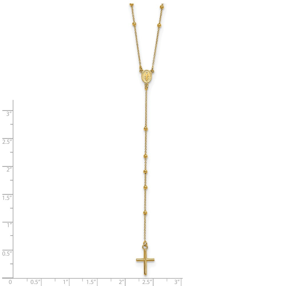 14k Polished Cross and Miraculous Medal Beaded Rosary Necklace 24"