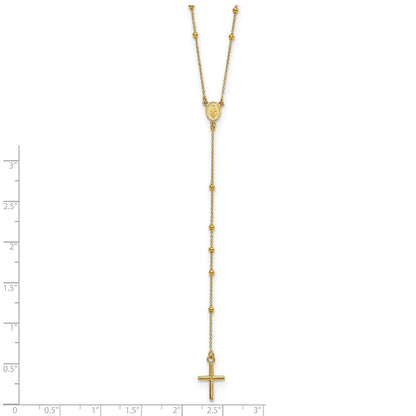 14k Polished Cross and Miraculous Medal Beaded Rosary Necklace 24"