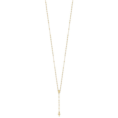 14k Polished Cross and Miraculous Medal with Diamond-cut Beads Rosary Necklace 17+3" Extender