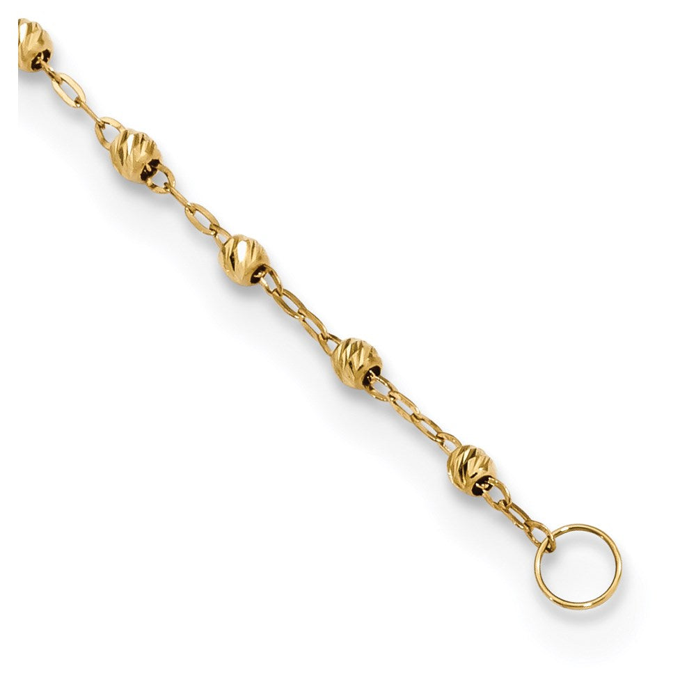 14k Polished Cross and Miraculous Medal with Diamond-cut Beads Rosary Necklace 17+3" Extender