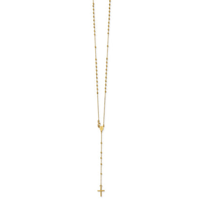 14k Polished Cross and Miraculous Medal Beaded Rosary Necklace 16.5"