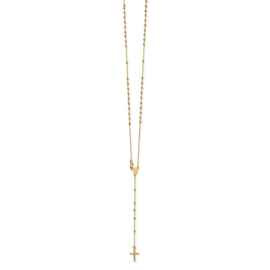 14k Polished Cross and Miraculous Medal Beaded Rosary Necklace 16.5"