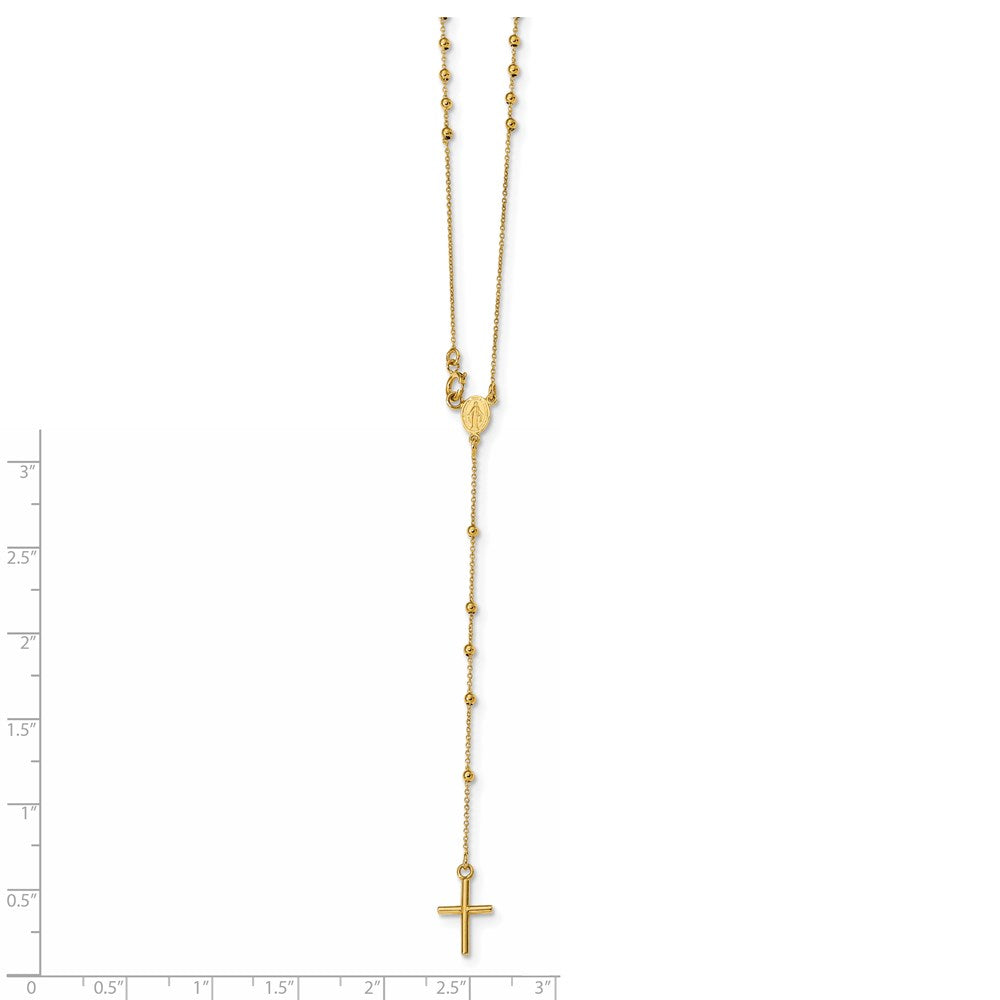 14k Polished Cross and Miraculous Medal Beaded Rosary Necklace 16.5"