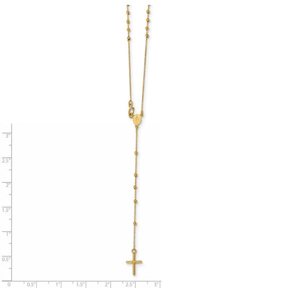14k Polished Cross and Miraculous Medal Beaded Rosary Necklace 16.5"