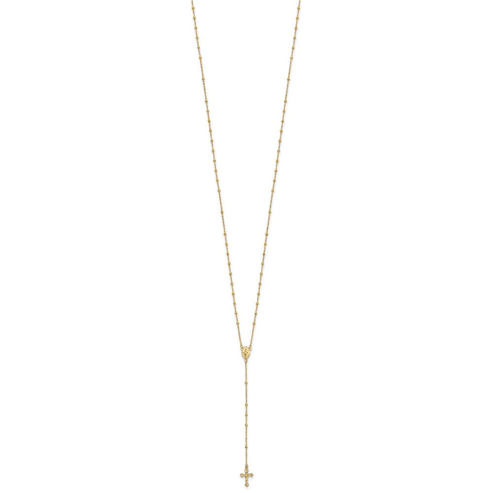 14k Polished Crucifix and Miraculous Medal 2mm Beaded Rosary Necklace 19.5"
