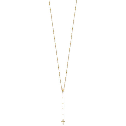 14k Polished Crucifix and Miraculous Medal 2mm Beaded Rosary Necklace 19.5"