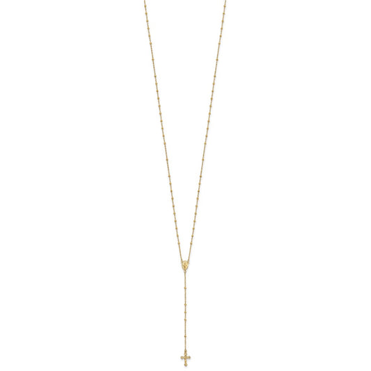 14k Polished Crucifix and Miraculous Medal 2mm Beaded Rosary Necklace 19.5"