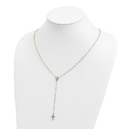 14k Polished Crucifix and Miraculous Medal 2mm Beaded Rosary Necklace 19.5"