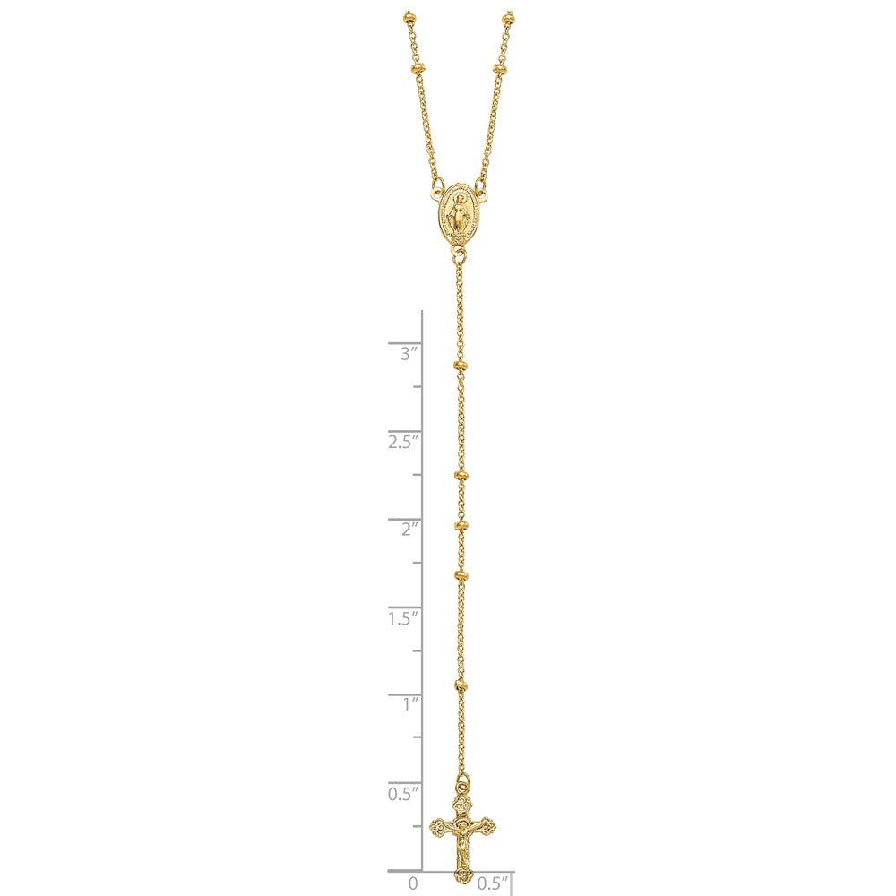 14k Polished Crucifix and Miraculous Medal 2mm Beaded Rosary Necklace 19.5"