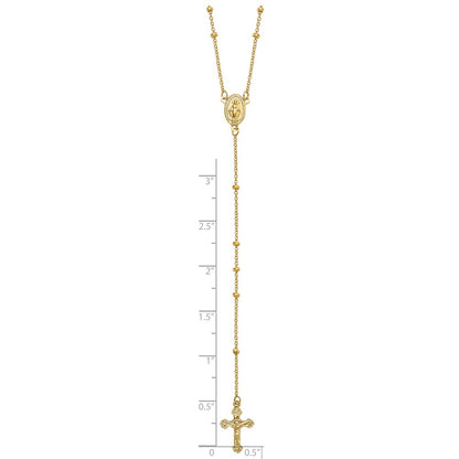 14k Polished Crucifix and Miraculous Medal 2mm Beaded Rosary Necklace 19.5"