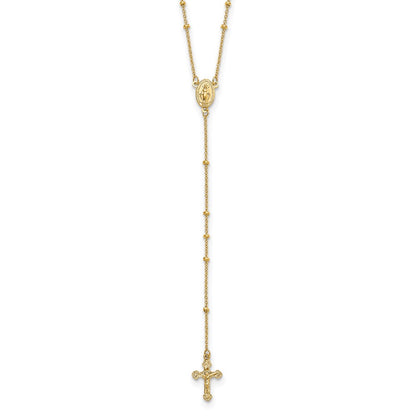 14k Polished Crucifix and Miraculous Medal 2mm Beaded Rosary Necklace 19.5"