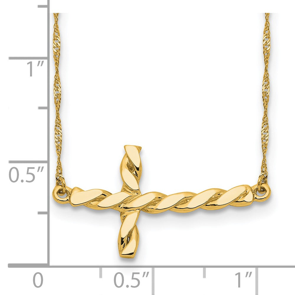 14k Yellow Gold Polished Twisted Sideways Cross Necklace 17"