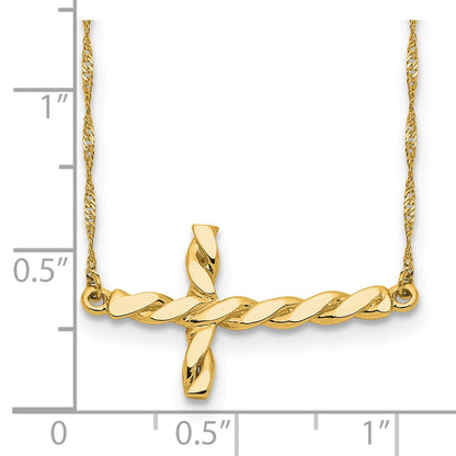 14k Yellow Gold Polished Twisted Sideways Cross Necklace 17"
