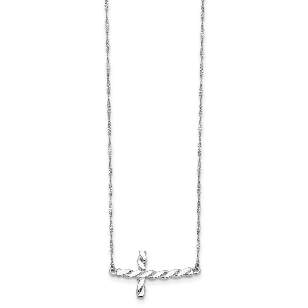 14k Yellow Gold Polished Twisted Sideways Cross Necklace 17"