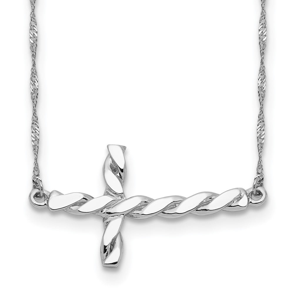 14k Yellow Gold Polished Twisted Sideways Cross Necklace 17"