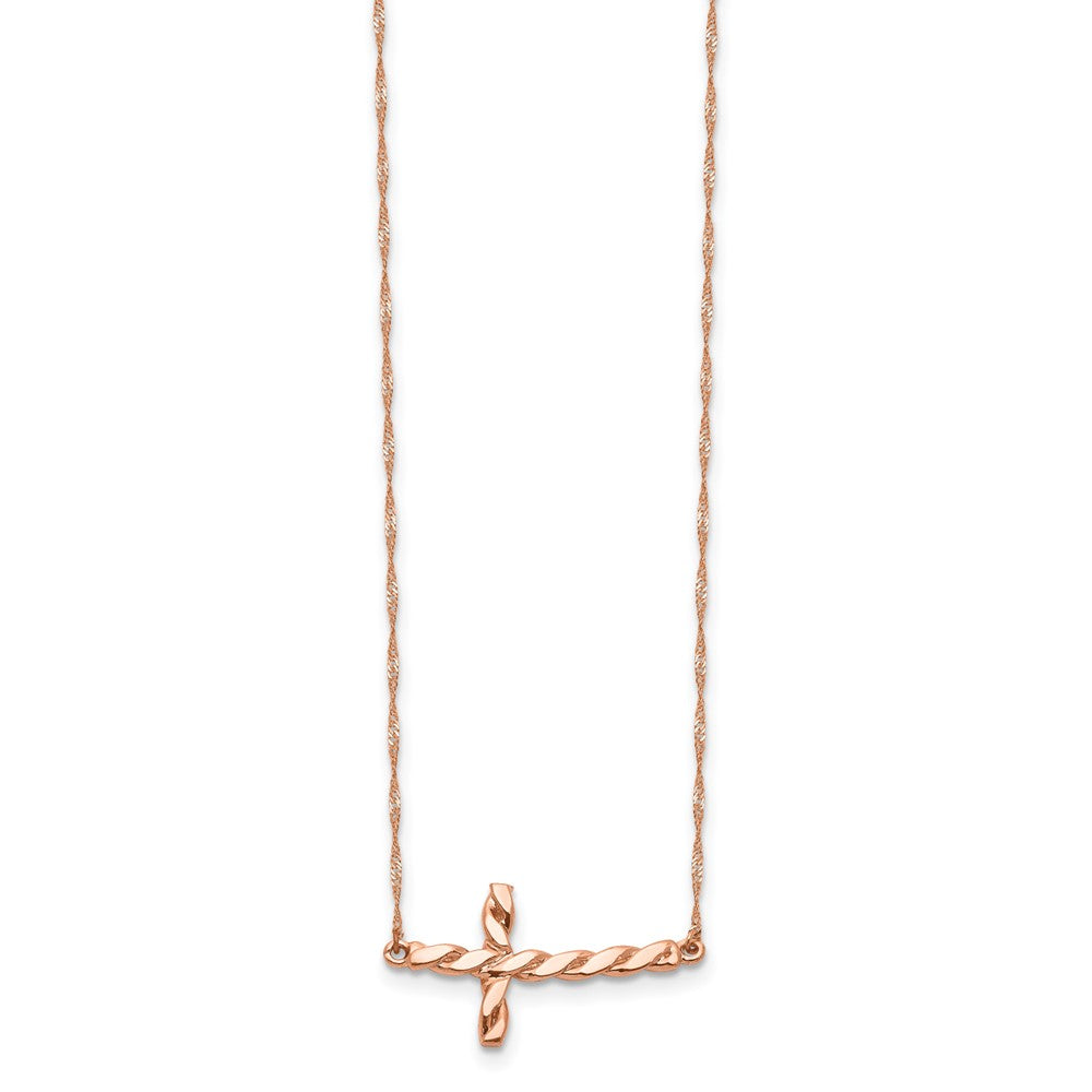 14k Yellow Gold Polished Twisted Sideways Cross Necklace 17"