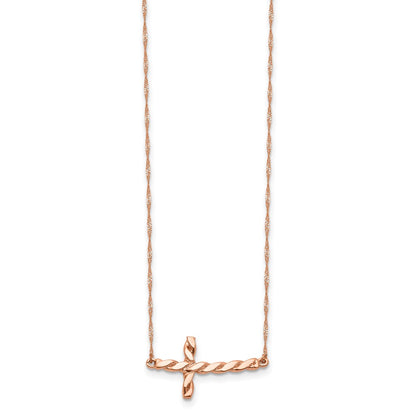 14k Yellow Gold Polished Twisted Sideways Cross Necklace 17"