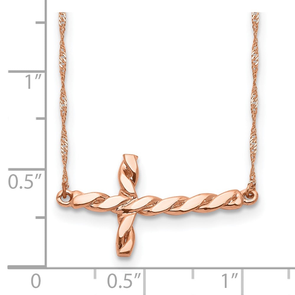 14k Yellow Gold Polished Twisted Sideways Cross Necklace 17"