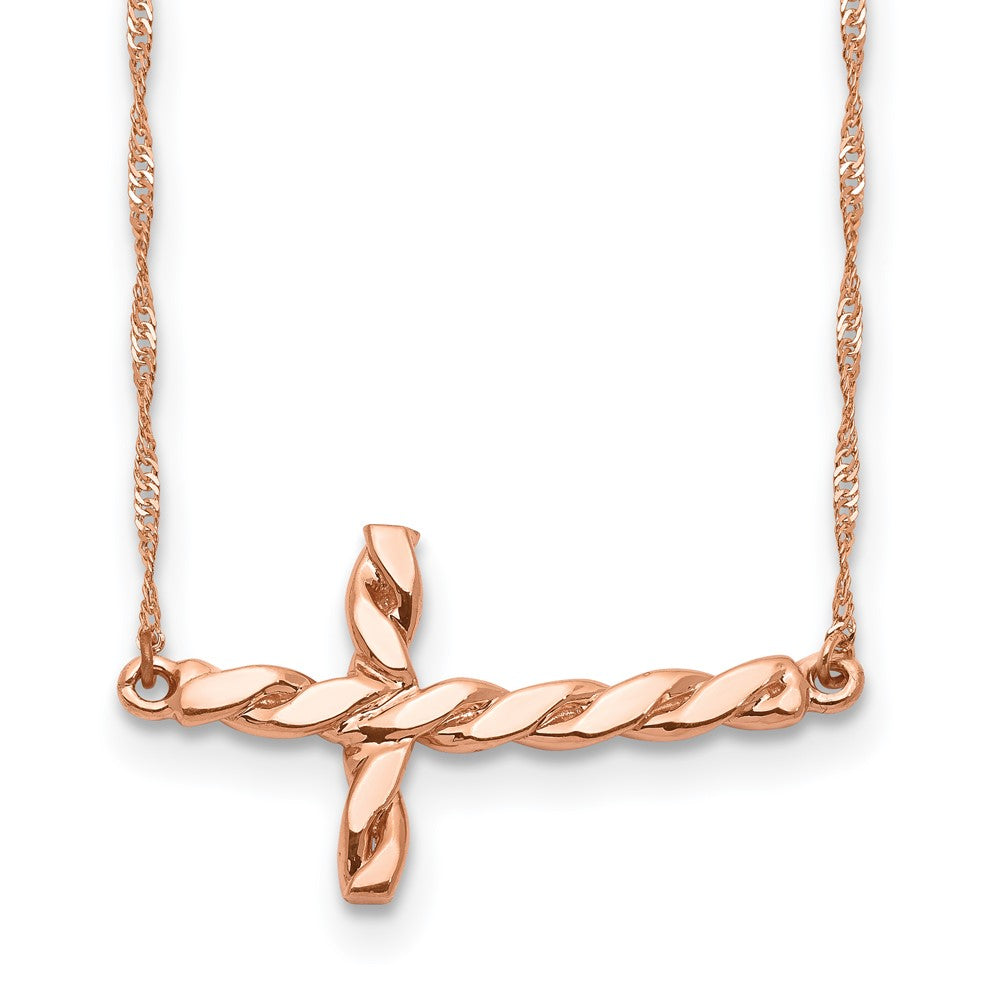 14k Yellow Gold Polished Twisted Sideways Cross Necklace 17"
