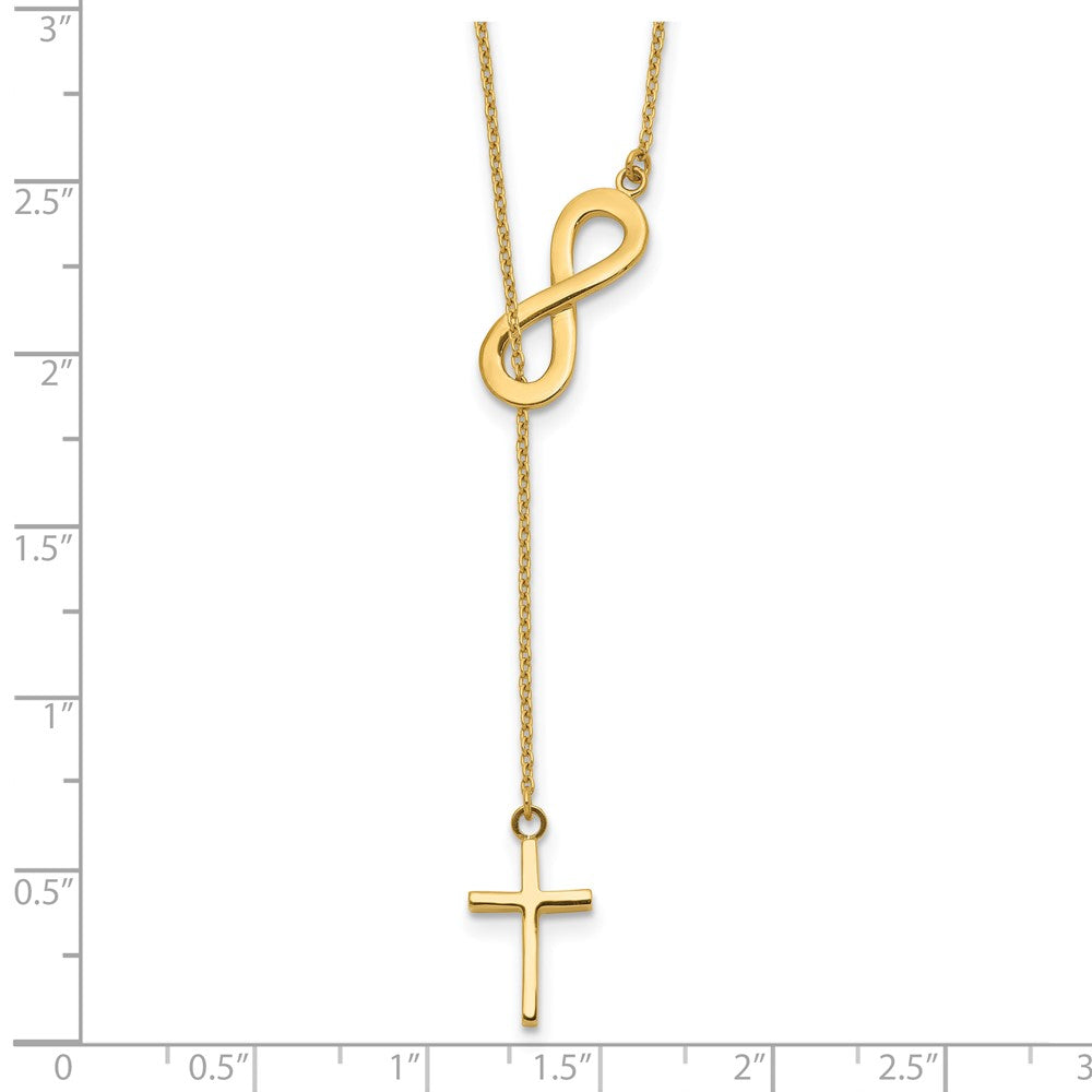 14k Yellow Gold Polished Infinity and Cross Lariat Necklace 18"