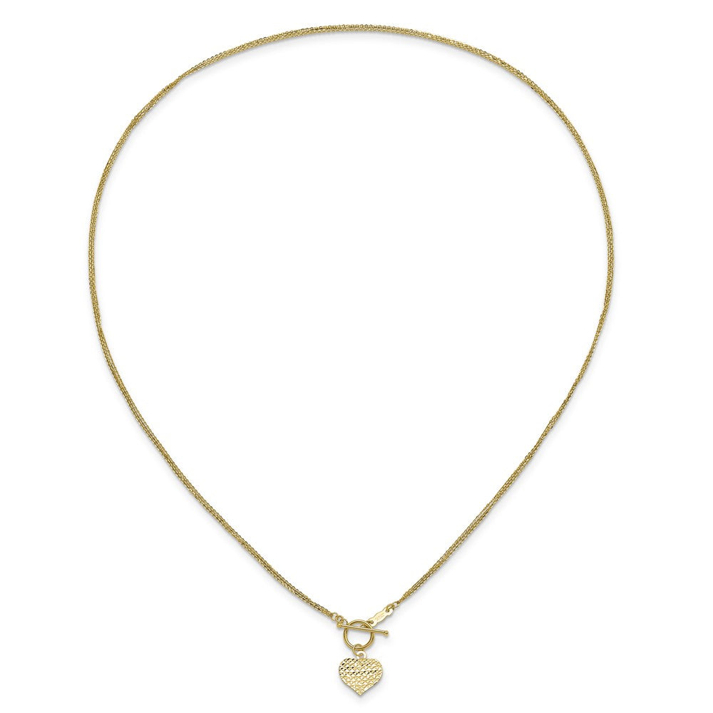 14k Yellow Gold Polished Diamond-cut Heart with 3-Strand Chain Toggle Necklace 18"