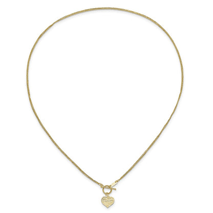 14k Yellow Gold Polished Diamond-cut Heart with 3-Strand Chain Toggle Necklace 18"