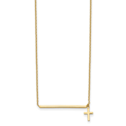 14k Yellow Gold Polished Bar with Dangle Cross Choker Necklace 15"