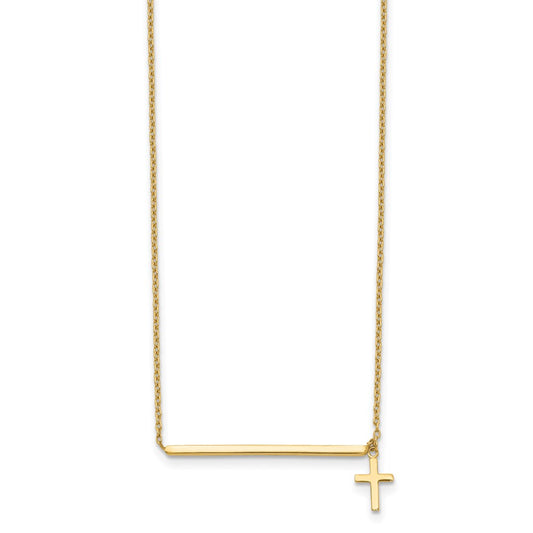 14k Yellow Gold Polished Bar with Dangle Cross Choker Necklace 15"