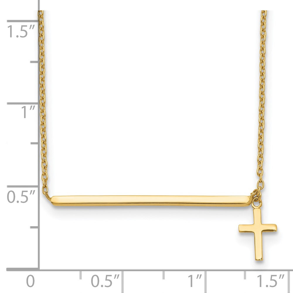 14k Yellow Gold Polished Bar with Dangle Cross Choker Necklace 15"