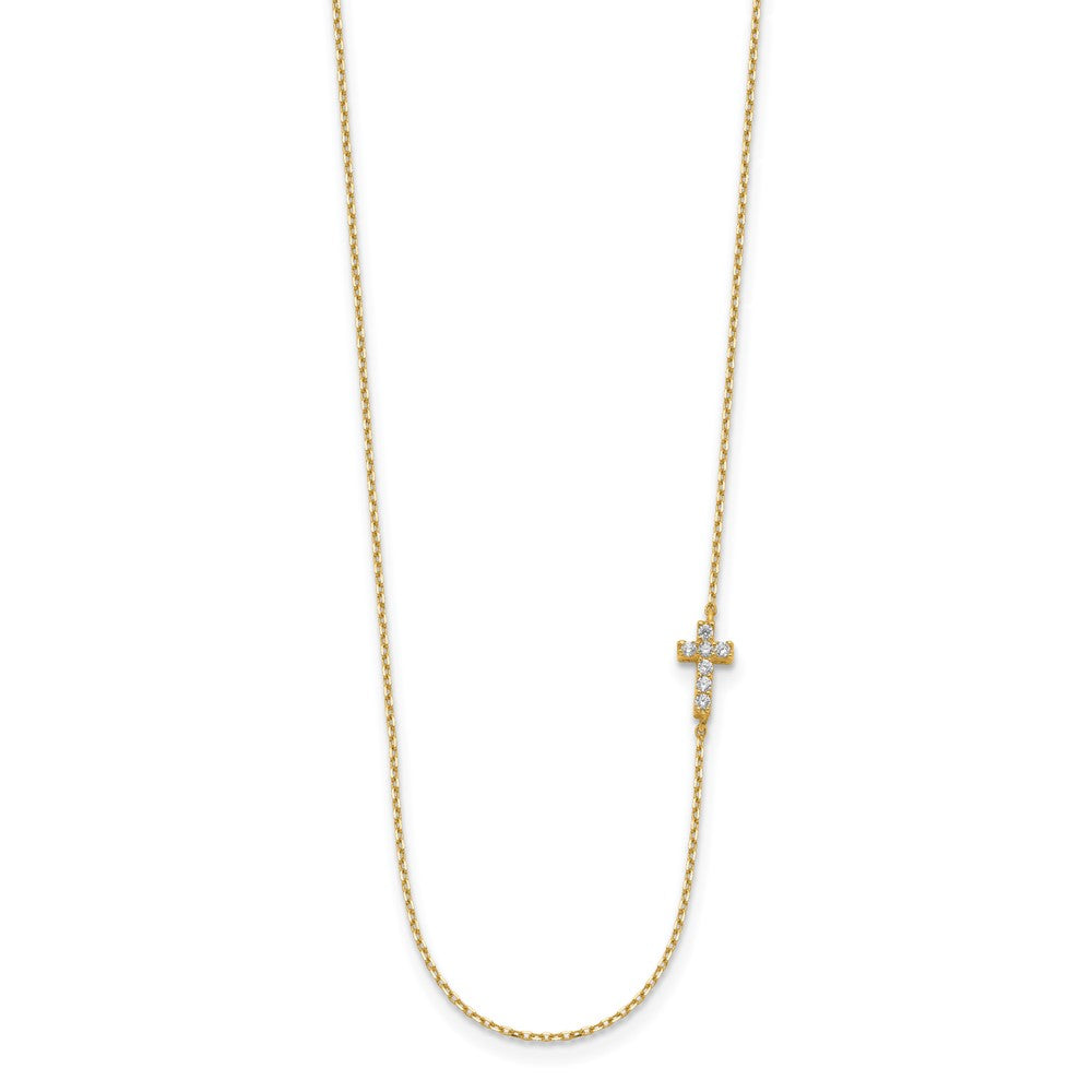 14k Yellow Gold Small Cubic Zirconia Cross Necklace 20"