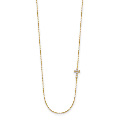 14k Yellow Gold Small Cubic Zirconia Cross Necklace 20"
