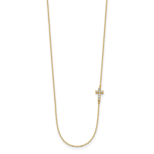14k Yellow Gold Small Cubic Zirconia Cross Necklace 20"