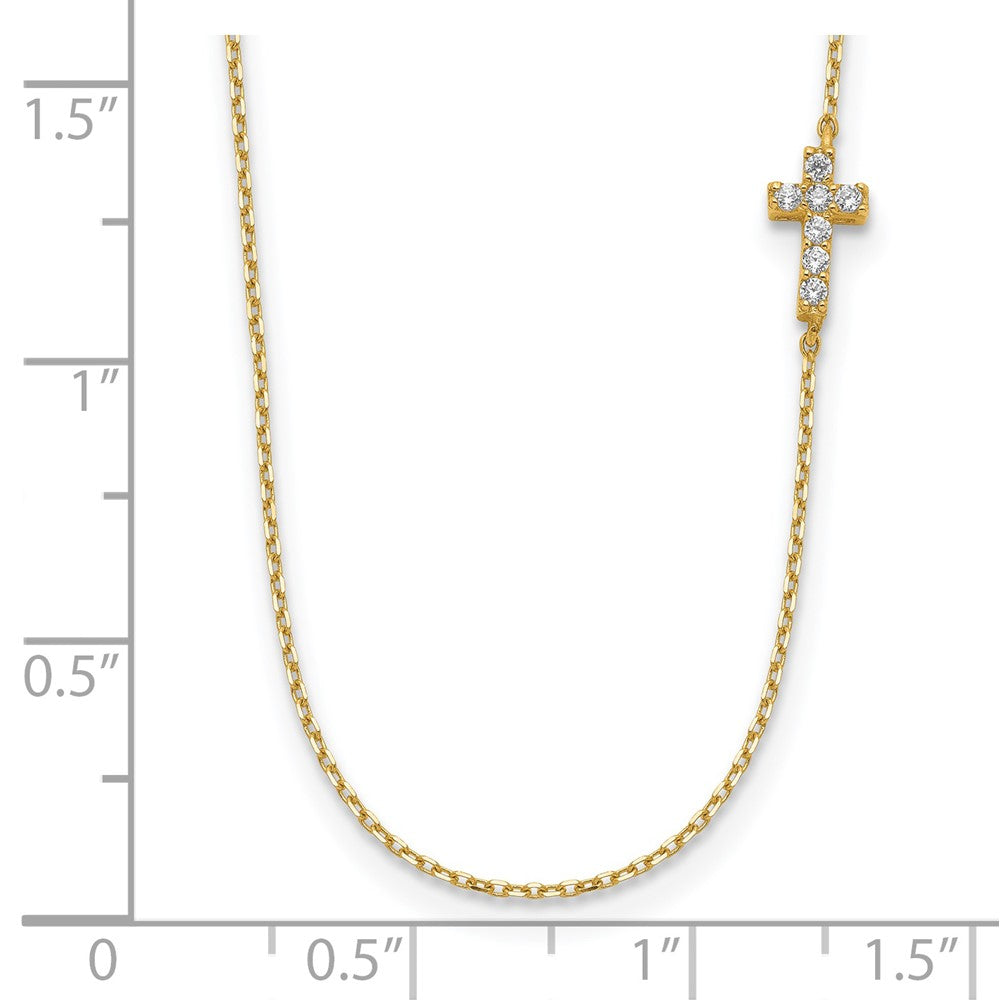 14k Yellow Gold Small Cubic Zirconia Cross Necklace 20"