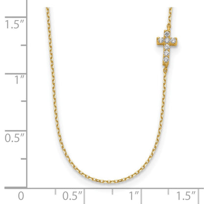 14k Yellow Gold Small Cubic Zirconia Cross Necklace 20"