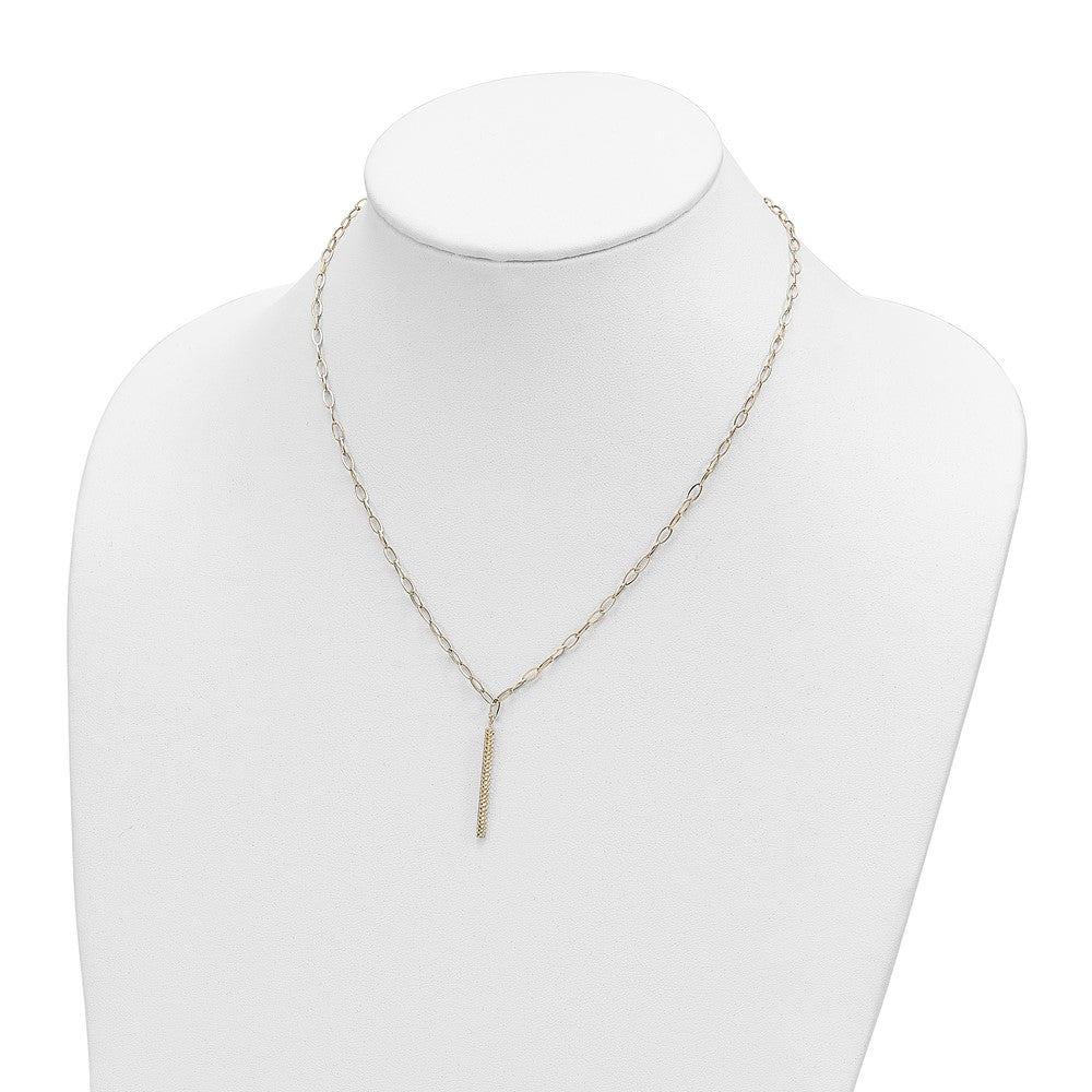 14k Yellow Gold Polished Oval Link Chain with Diamond-cut Bar Dangle Necklace 18"