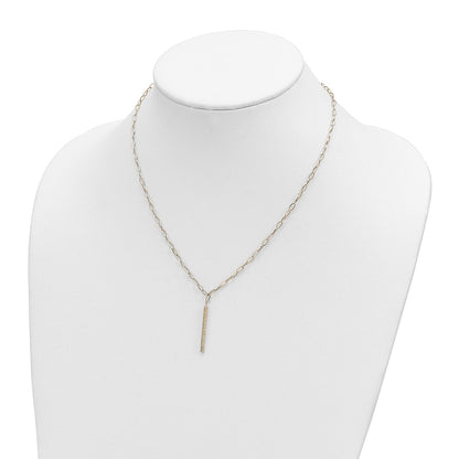 14k Yellow Gold Polished Oval Link Chain with Diamond-cut Bar Dangle Necklace 18"