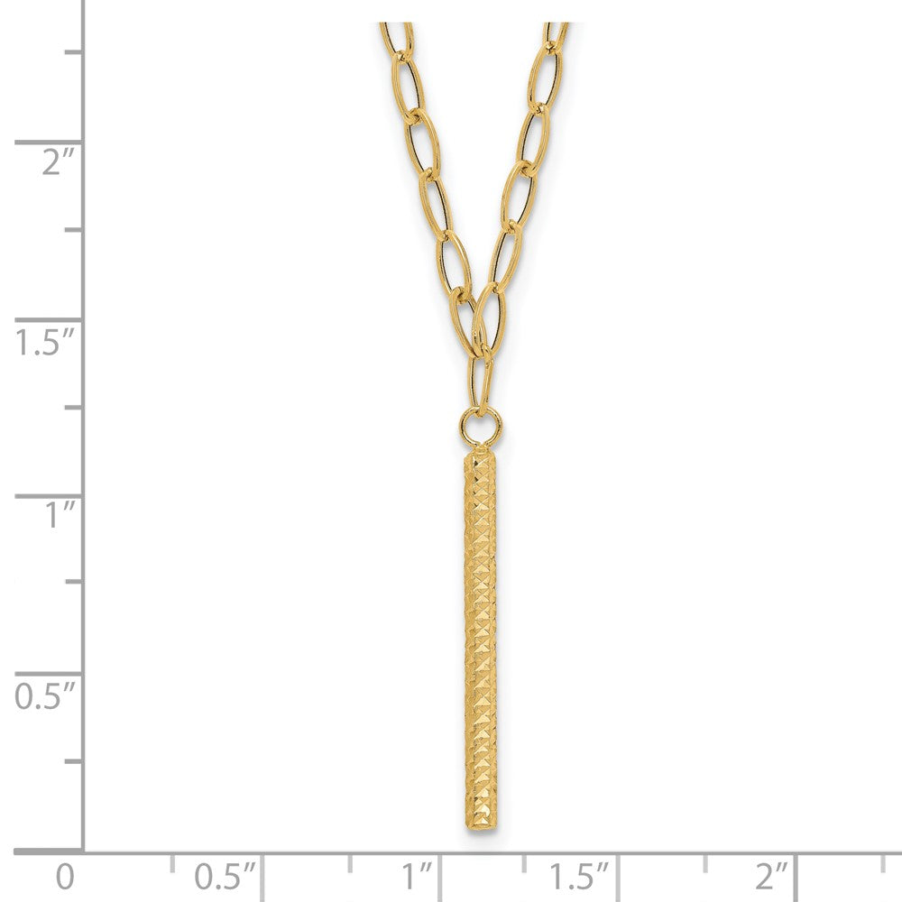 14k Yellow Gold Polished Oval Link Chain with Diamond-cut Bar Dangle Necklace 18"