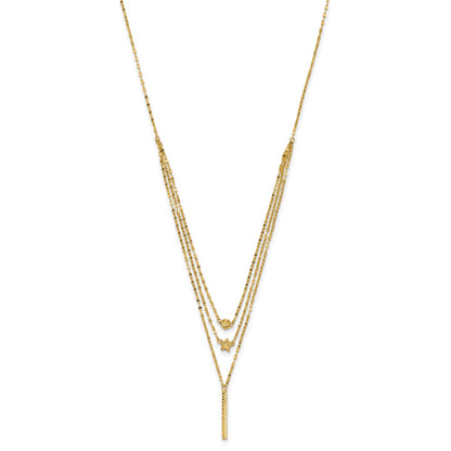 14k Yellow Gold Three Strand Diamond-cut Bead Star Bar Necklace 18"