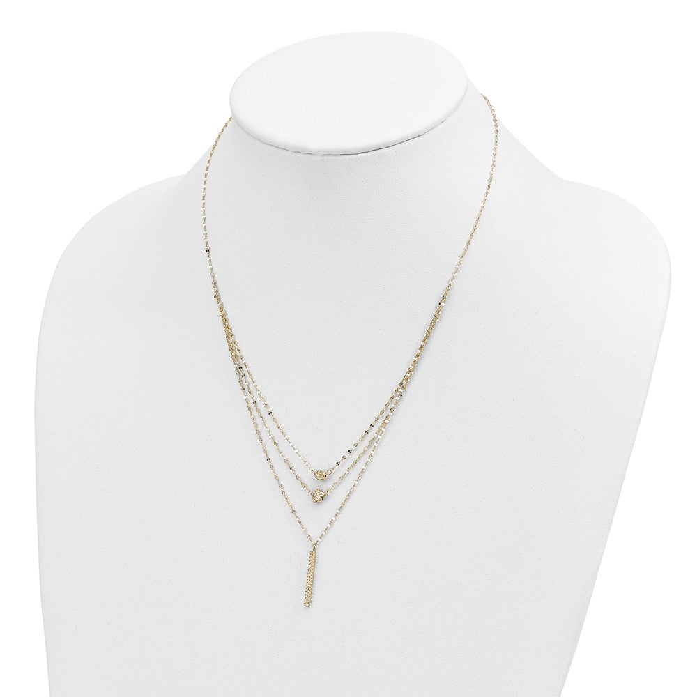 14k Yellow Gold Three Strand Diamond-cut Bead Star Bar Necklace 18"