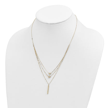 14k Yellow Gold Three Strand Diamond-cut Bead Star Bar Necklace 18"