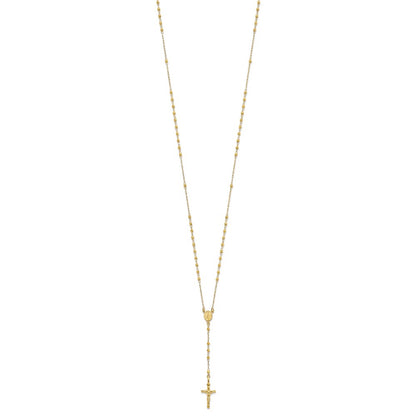 14K Polished Crucifix and Miraculous Medal with Faceted Beads Rosary Necklace 24"