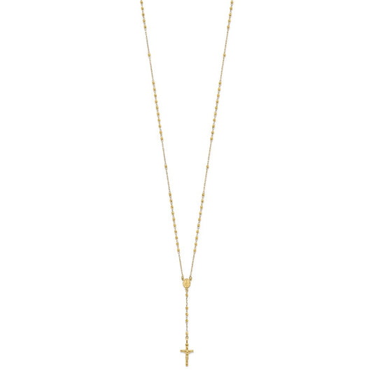 14K Polished Crucifix and Miraculous Medal with Faceted Beads Rosary Necklace 24"