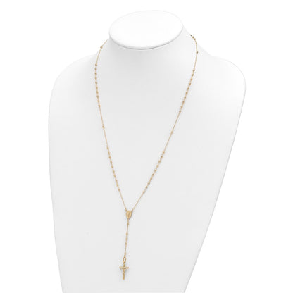 14K Polished Crucifix and Miraculous Medal with Faceted Beads Rosary Necklace 24"