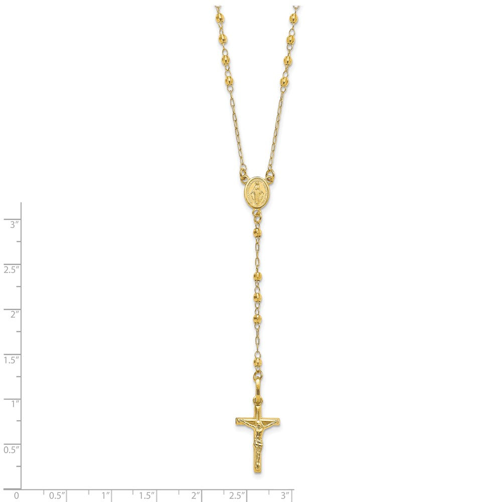 14K Polished Crucifix and Miraculous Medal with Faceted Beads Rosary Necklace 24"