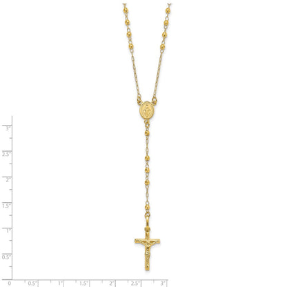 14K Polished Crucifix and Miraculous Medal with Faceted Beads Rosary Necklace 24"