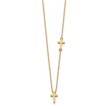 14k Yellow Gold Polished Sideways Cross and Cross Pendant Necklace 18"